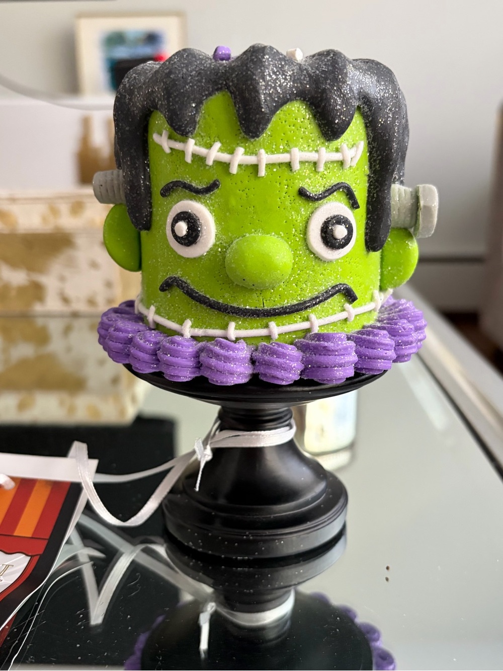 Adorable Sweet Treats Halloween Frankenstein Glitter Mini Cake Pedestal Decor!